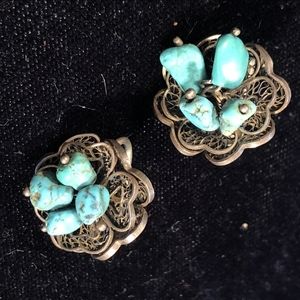 turquoise & STERLING SILVER SCREW BACK EARRINGS